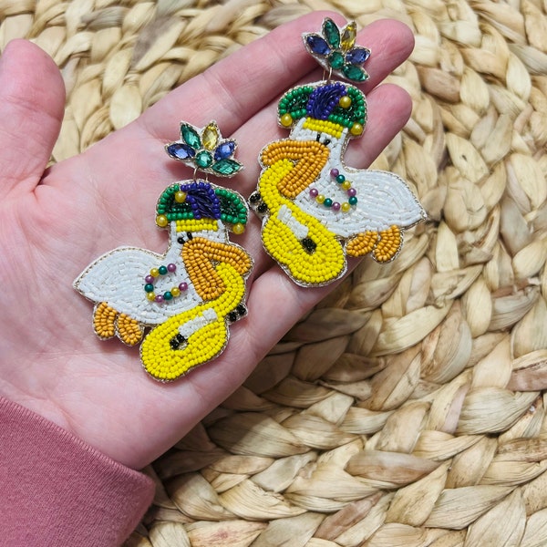 Mardi gras jazz pelican seed bead earrings
