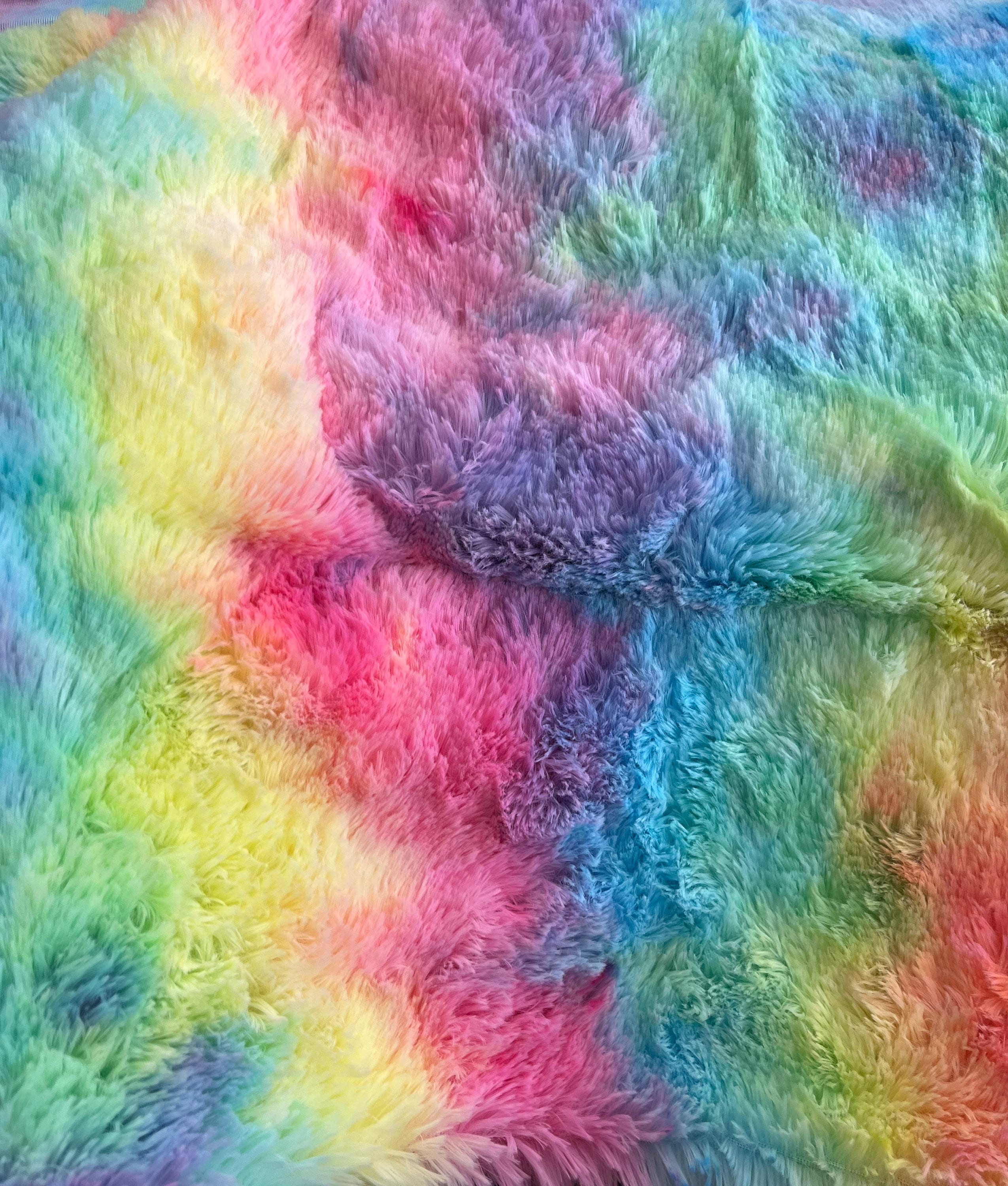 Rainbow Tie Dye Soft Plush Faux Fur Minky Fabric 58
