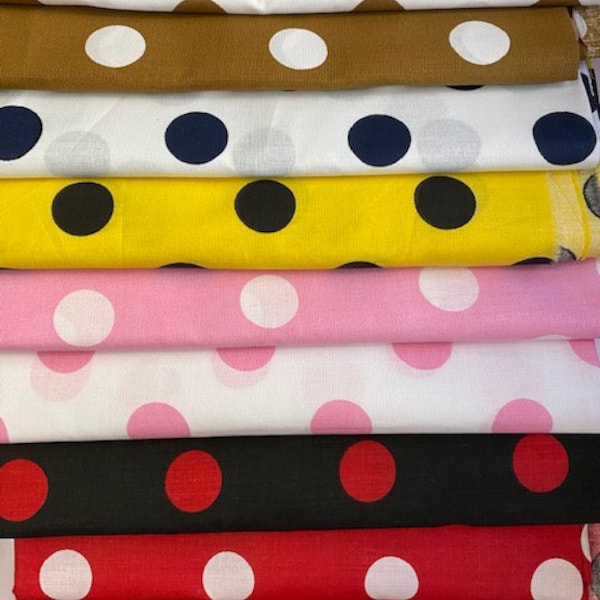 Large Polka Dot Print Polycotton Fabric 59" Wide by the Yard - Assorted Colors