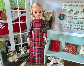 Long Dress for Sindy 10-12” Fashion Dolls, Red Tartan