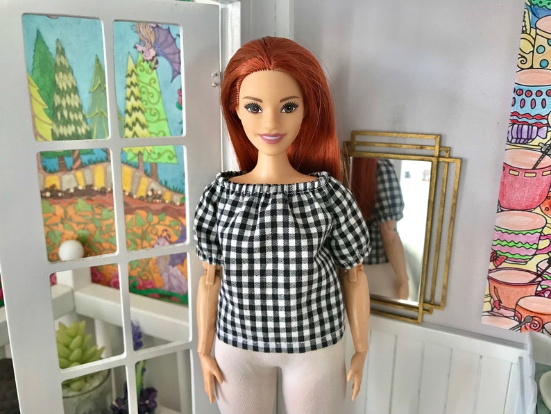 Loose Fit Blouse Top for Sindy 10-12 Fashion Dolls, Gingham image 4