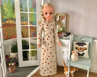 Long Dress for Sindy 10-12” Fashion Dolls, Cream Gold Red