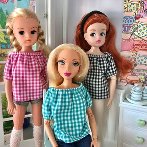 Loose Fit Blouse Top for Sindy 10-12 Fashion Dolls, Gingham image 1