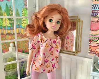 Loose-Fit Peach Blouse Top for Sindy 10-12" Fashion Dolls, Birds