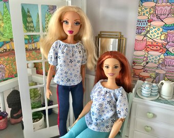 Floral Blouse Top for Sindy 10-12" Fashion Dolls, Blue