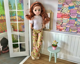 Trousers Pincord Flared for Sindy Fashion Dolls, Olive Floral