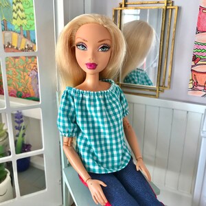 Loose Fit Blouse Top for Sindy 10-12 Fashion Dolls, Gingham image 5