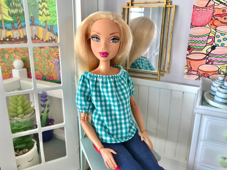 Loose Fit Blouse Top for Sindy 10-12 Fashion Dolls, Gingham image 5