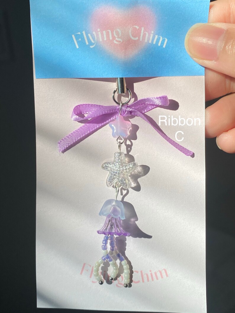 Trendy Purple Jellyfish Phone Chains Girly Sweet Star Tassel Cellphone LanyaLS E