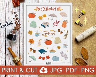 Herfst afdrukbare stickers, herfst afdrukbare, afdrukbare stickers, herfststickers, plannerstickers, kogeljournaalstickers, stickervel
