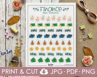 Budget Printable Stickers, Bullet Journal Stickers, Mini Planner Stickers, Sticker Sheet, Payday Stickers, Finance Stickers, Money Stickers