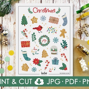Christmas Printable Stickers, Sticker Sheet, Bullet Journal Stickers, Planner Stickers, Holiday Decor, Winter Stickers, Scrapbook Stickers