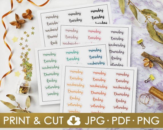 Days of the Week Printable Stickers Bullet Journal Stickers - Etsy
