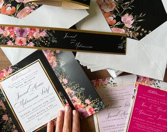 Elegant Wedding Invitation Set for Islamic Wedding, Muslim Wedding Invite, Valima Reception Card, Mehndi Reception Invite, Black and Gold