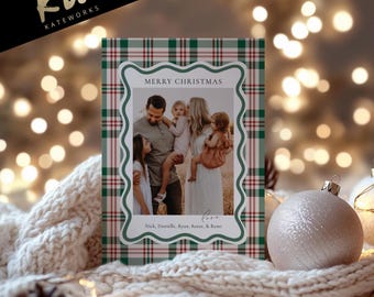 Neutral Gingham Christmas Card Template | Editable Digital Holiday Photo Card | Minimalist Christmas Card | Printable Holiday Greeting