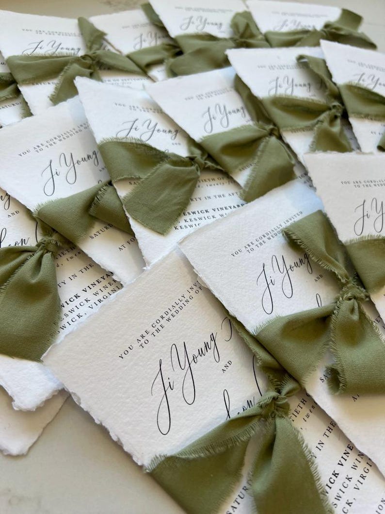 Deckle Edge Wedding Invitation Suite, Torn Edge Wedding Invites, Sage ...