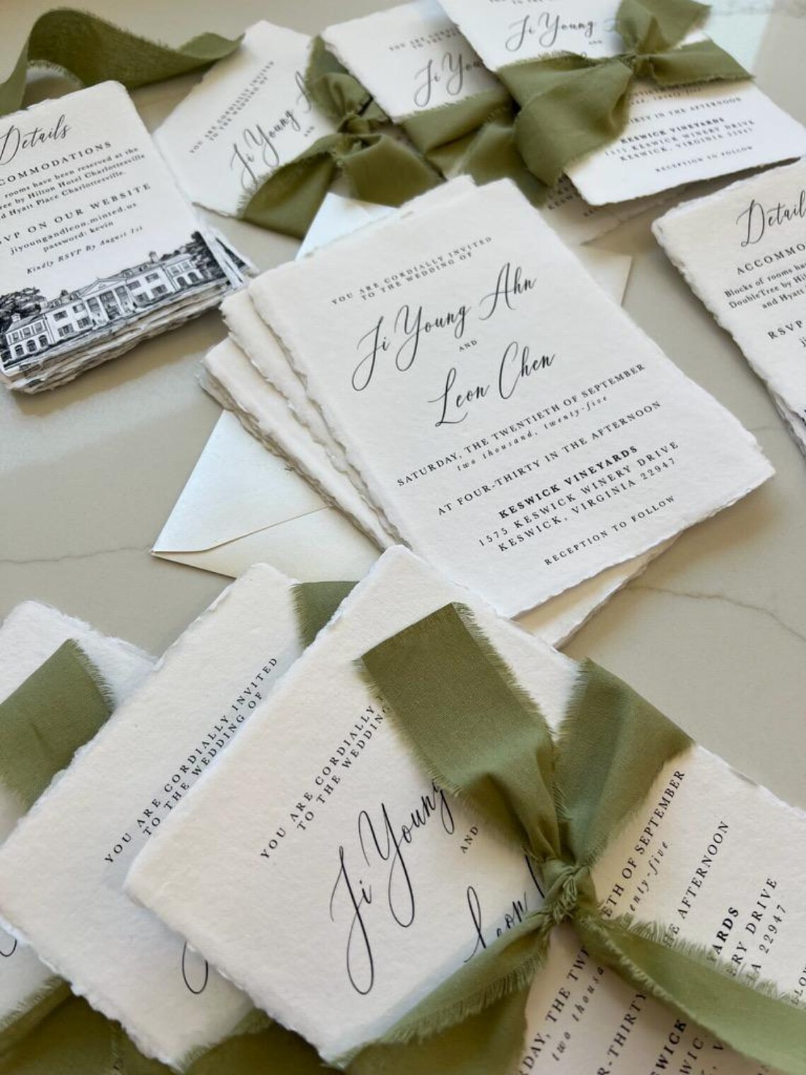 Deckle Edge Wedding Invitation Suite, Torn Edge Wedding Invites, Sage ...