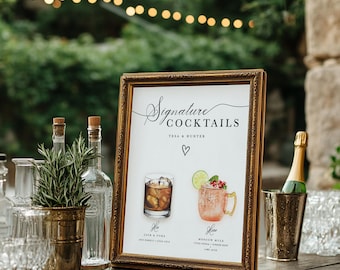 Signature Cocktails Wedding Sign, His and Hers Drink Menu Sign, Bar Menu Sign, Wedding Signage, Reception Decor, Professionally Printed