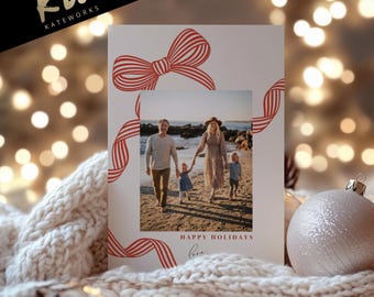 Neutral Gingham Christmas Card Template | Editable Digital Holiday Photo Card | Minimalist Christmas Card | Printable Holiday Greeting