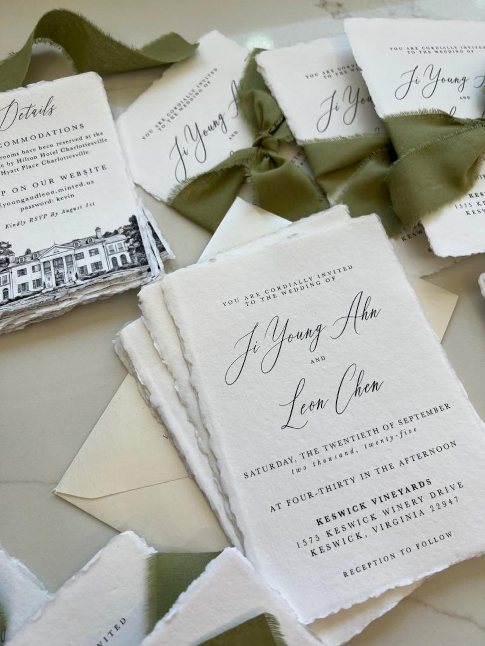 Deckle Edge Wedding Invitation Suite, Torn Edge Wedding Invites, Sage Deckle Edge Wedding Invitation Suite, Torn Edge Wedding Invites, Sage
