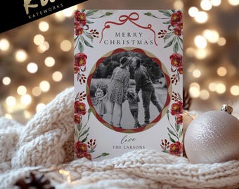 Neutral Gingham Christmas Card Template | Editable Digital Holiday Photo Card | Minimalist Christmas Card | Printable Holiday Greeting