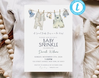 Baby Shower Invitation Template, Baby Blue Shower, Baby Boy Shower Invitation, Cute Baby Shower Invitation, Instant Download, Templett