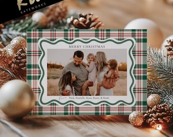 Plaid Christmas Card Template, Editable Holiday Photo Card, Printable Christmas Card Digital Download, Classic Tartan Christmas Card
