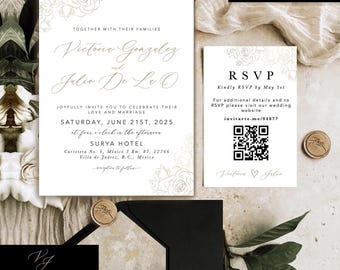 CUSTOM ORDER | 50 Invitations | Black and White Wedding Invitation, Formal Wedding Invitations