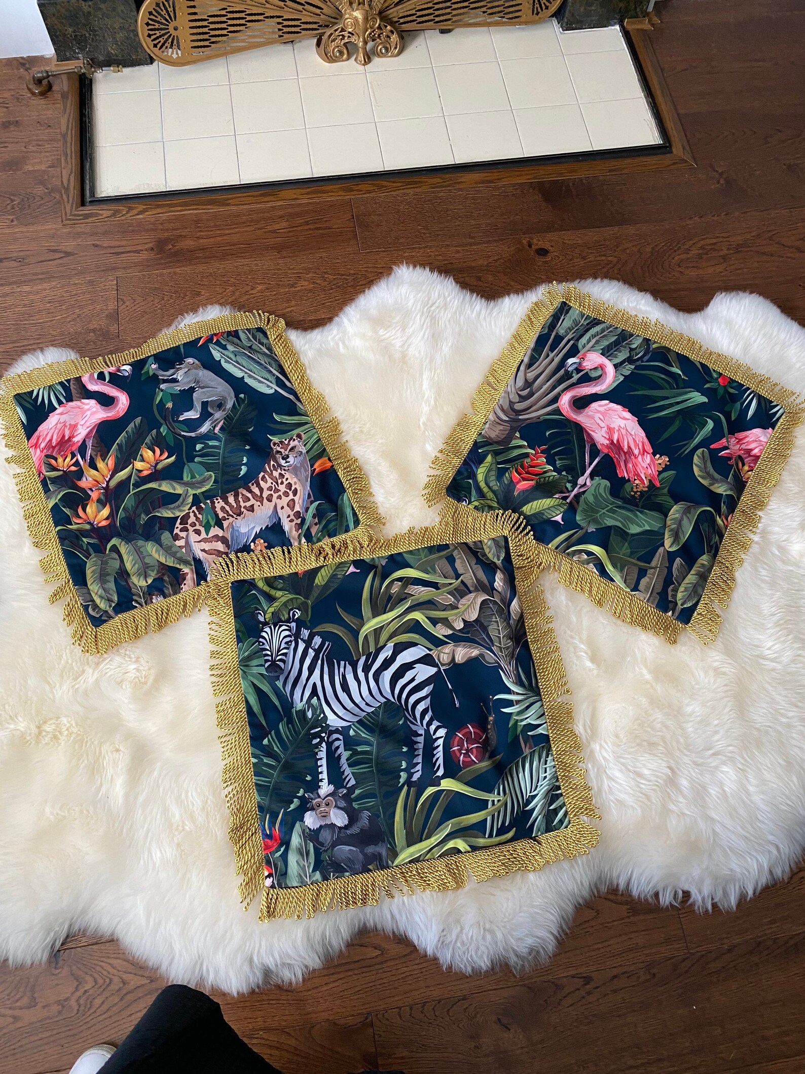 Bright velvet jungle animals cushion cover Etsy