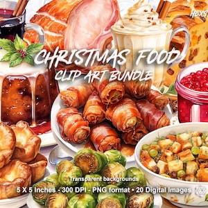 Clipart de comida de Natal, clipart de comida em aquarela, comida de inverno PNG, design de comida de Natal PNG, pacote de clipart download digital para uso comercial