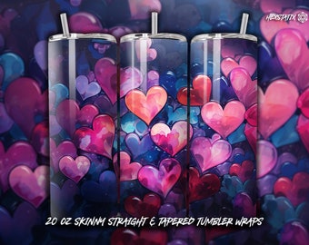 Valentines Heart 20 oz Skinny Tumbler Sublimation Design Digital Download PNG Instant download, Valentine Sublimation Tumbler Wrap