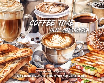Watercolor Coffee Clipart, Coffee Drinks Clipart, Coffee Machines, Coffee Grinders, Coffee Beans, Cup of Coffee, PNG, Coffee Sublimation
