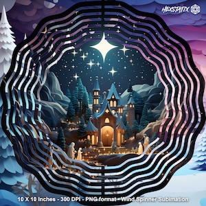 3D Christmas Nativity Wind Spinner Sublimation PNG Ornament, Instant Digital Download, Nativity Scene PNG 3D Wind Spinner Decoration