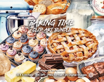 Baking Clipart PNG, Country Cooking Clipart Transparent Background, Commercial Use, Watercolor Rustic Cooking Clipart bundle