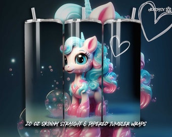 Unicorn Tumbler Wrap PNG 20oz Skinny Tumbler Sublimation Design PNG Baby Unicorn Tumbler Design 20oz Skinny Tumbler Wraps