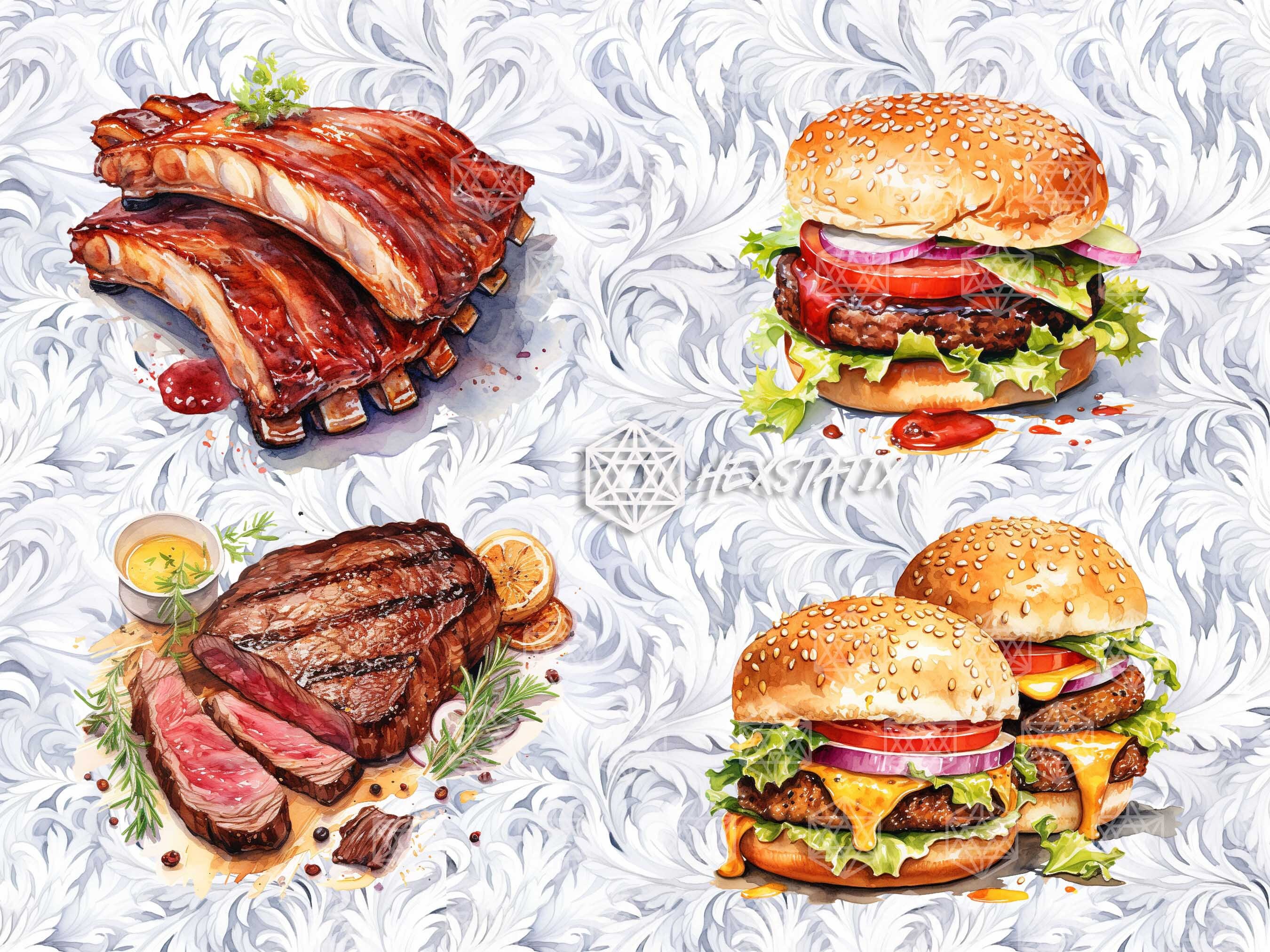 BBQ Clipart, Barbecue Watercolour Clip Art, Watercolor Food Images ...