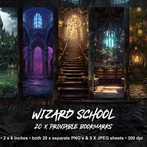 Wizard School Bookmark Designs, Printable Bookmarks Digital Downloads, Dark Academia Style Images, Print and Cut, Fantasy Bookmark Bundle