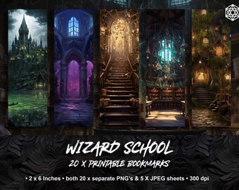 Wizard School Bookmark Designs, Afdrukbare Bookmarks Digitale Downloads, Dark Academia Style Images, Print en Cut, Fantasy Bookmark Bundle