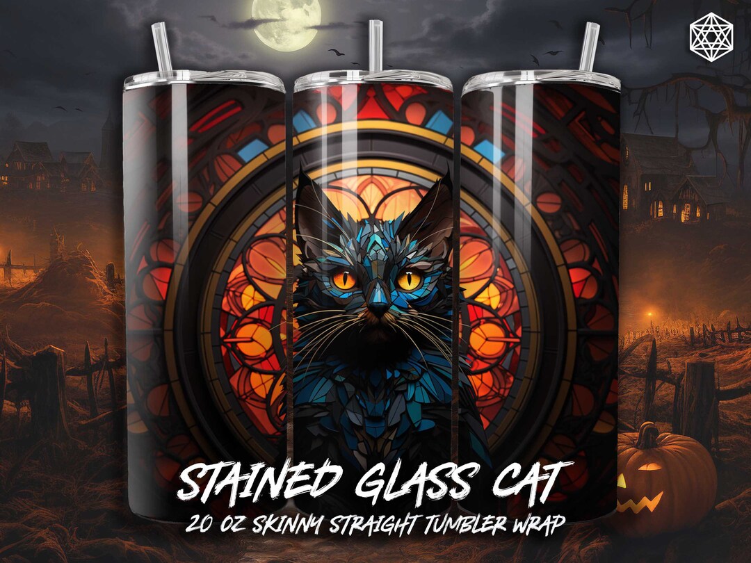 Cat Stained Glass 20 Oz Skinny Tumbler Sublimation Design, Halloween ...