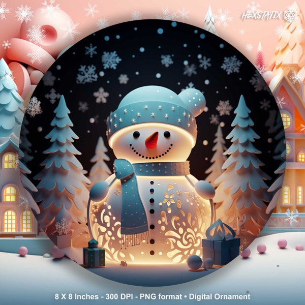 3D Snowman Christmas Ornament Sublimation PNG, 300 DPI, Instant Digital Download, Christmas Round Ornament PNG 3D Christmas Ornament