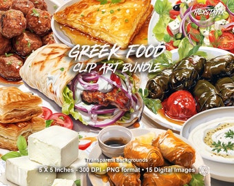 Greek Food Clipart PNG Watercolor Food Clip Art, Mediterranean Food Clipart, Watercolour Clipart, Digital Download for Commercial use