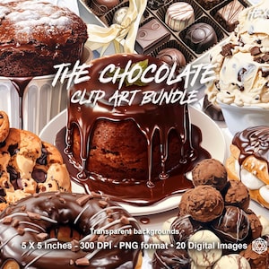 Desserts au chocolat et gâteaux aquarelle Clipart PNG Téléchargement numérique pour usage commercial, Clipart pour les amateurs de chocolat, nourriture Clipart PNGS