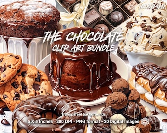 Schokolade Desserts & Kuchen Aquarell Clipart PNG digitaler Download für kommerzielle Nutzung, Clipart für Schokoladenliebhaber, Lebensmittel Clipart PNGS