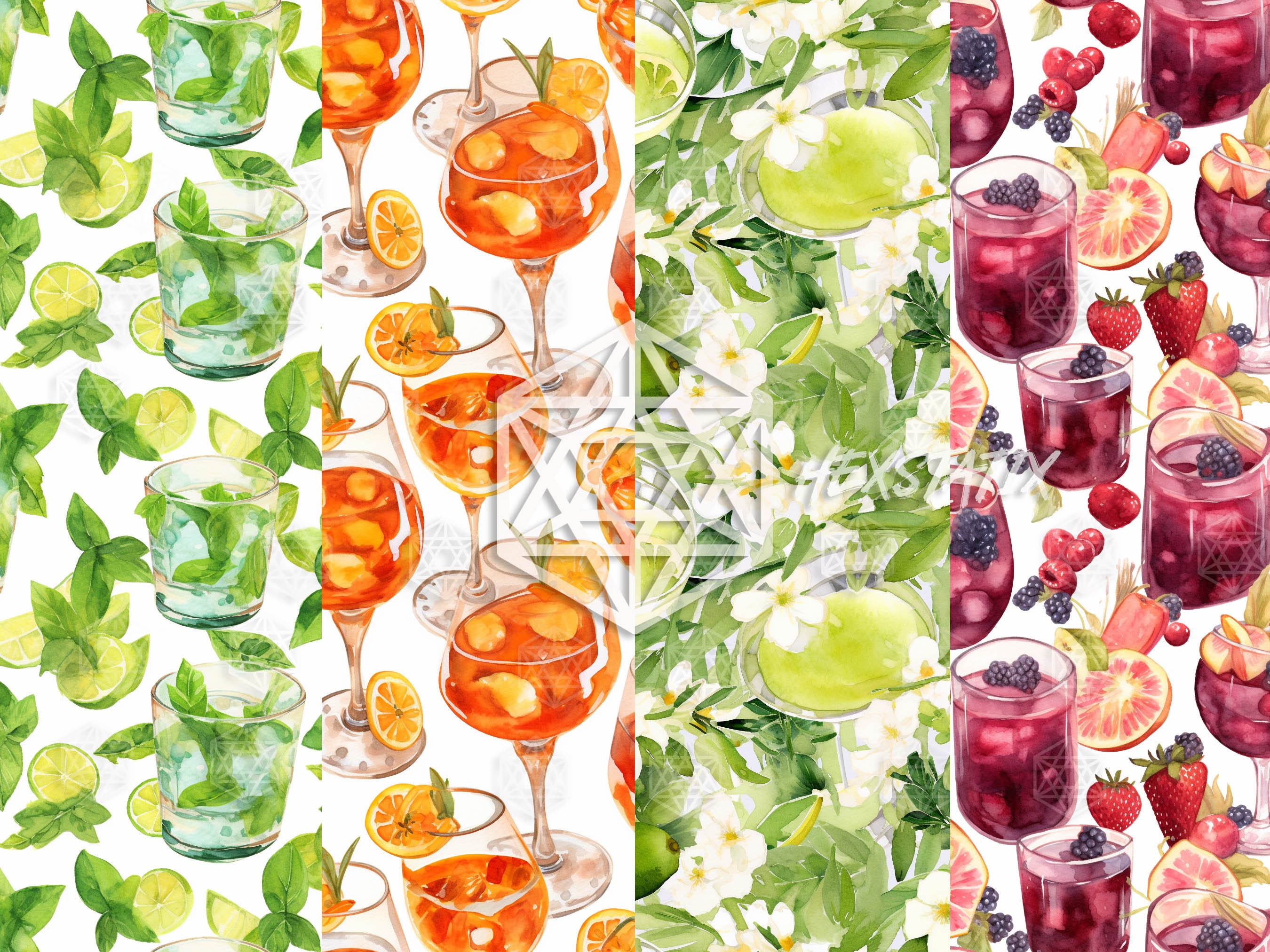 Cocktail Art, Watercolor Summer Cocktails, Printable Digital Paper ...