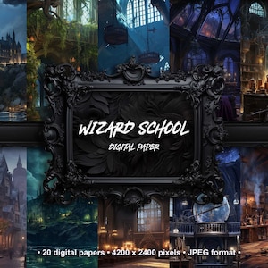 Wizard School Digital Paper, Magic School Background, Wizard World Scrapbook, Documentos digitales, Descarga digital para uso comercial