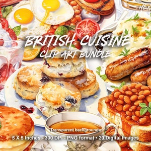 Englisches Essen Clipart, Clipart britische Küche, Aquarell Essen Clip Art, Essen PNGS, Aquarell Essen PNG, digitaler Download für kommerzielle Nutzung