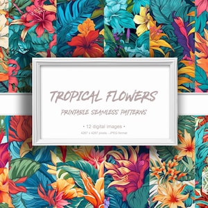 Floral Seamless Pattern, Tropical Flowers, Printable Art Digital Paper, Scrapbook Paper, Tropical Print, Downloadable Art for Commercial use