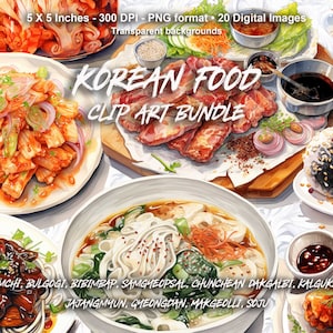 Korean Food Clipart, Asian Cuisine Clip Art, Watercolor Food Images, Digital Downloads for Commercial use