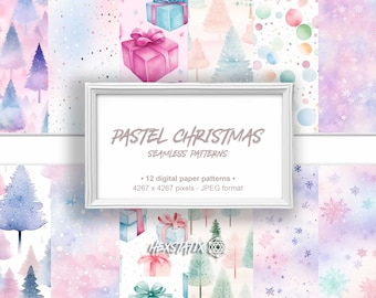 Pastel Digital Paper PNG, Pastel Christmas Digital Paper, Seamless Watercolor Paper for commercial use, Digital Paper, Seamless Pattern PNG