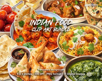 Indian Food Clipart, Watercolor Food Clip Art, Food PNG Designs, Watercolor Food, Spicy Food Art, Digital Download for Commercial use